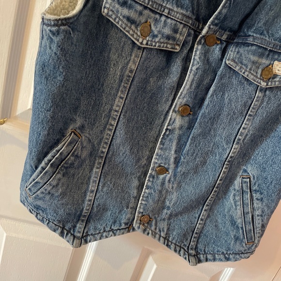 Vintage Men’s Blue Cotton Borg Sleeveless Denim Gilet Small - Picture 3 of 15